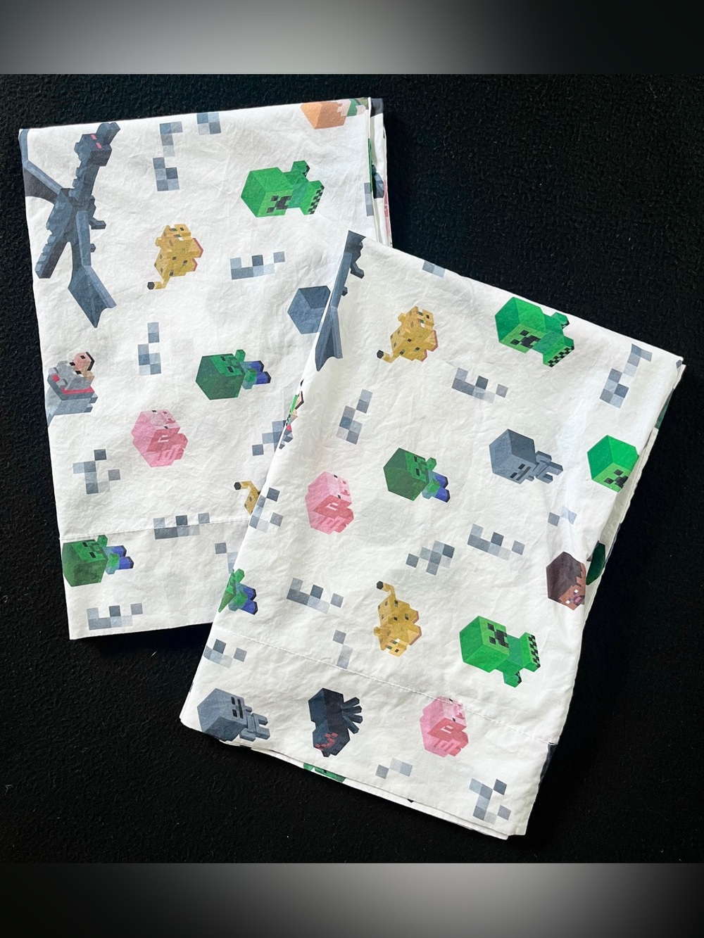 x2 EUC Pottery Barn Kids Minecraft Standard Pillowcases 100% Organic Cotton Set
